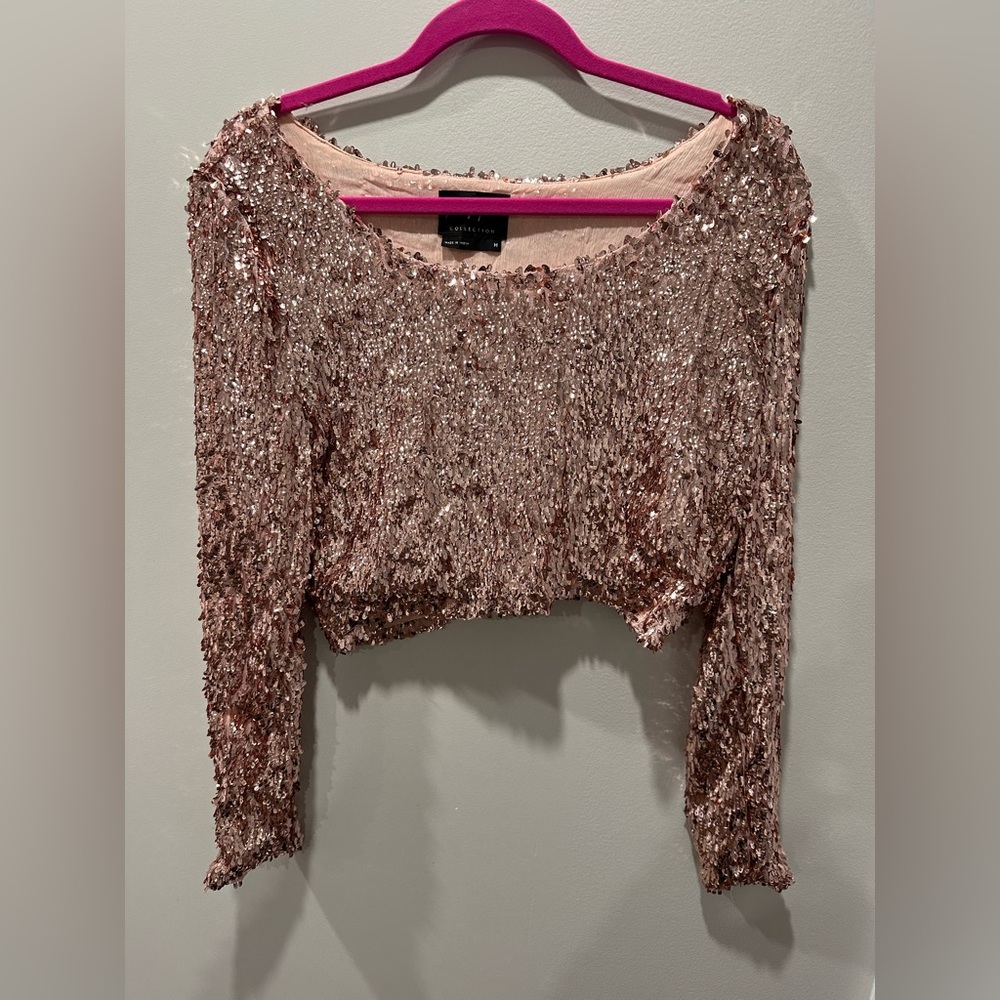 Pink nasty gal sequin crop top size medium